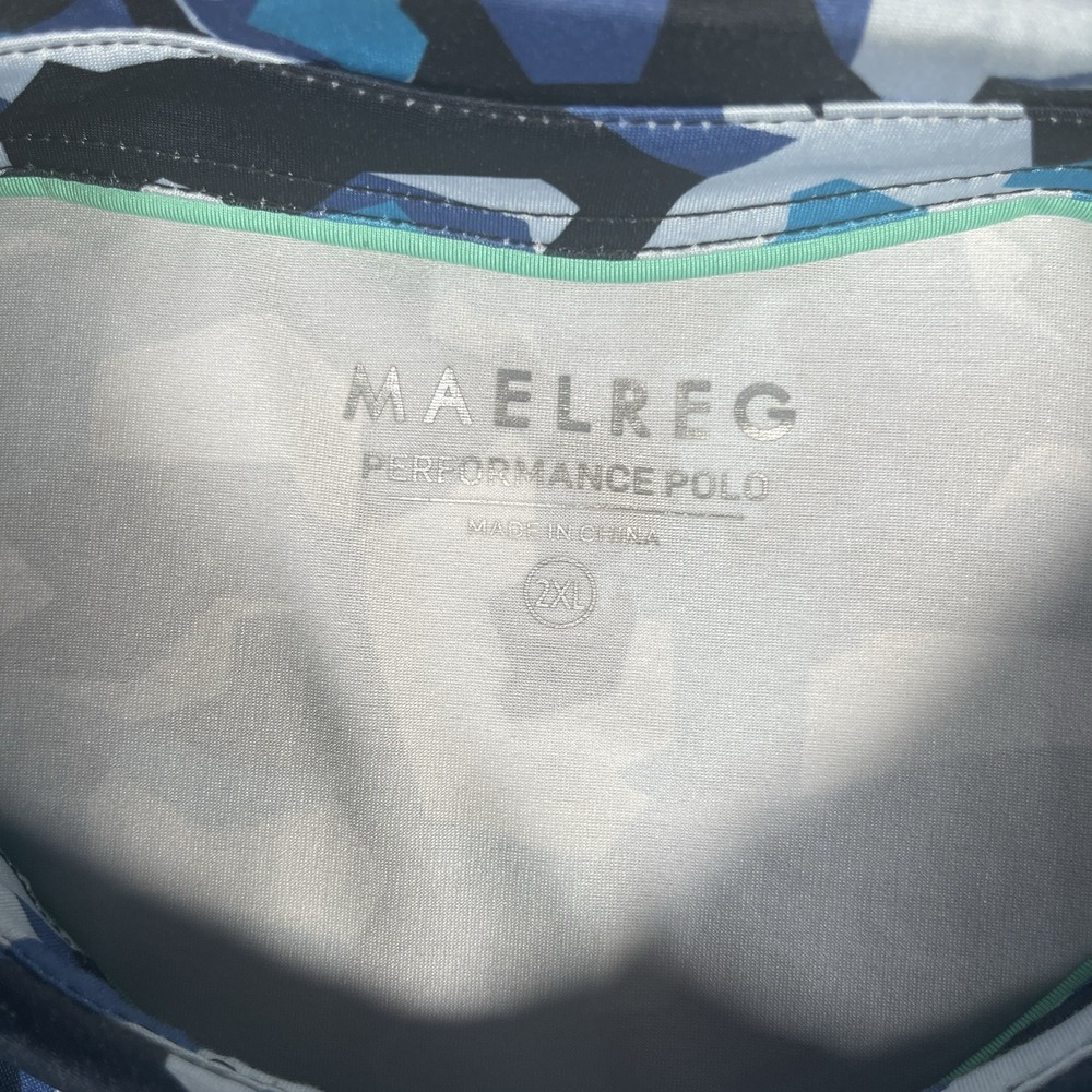 Maelreg Performance Polo Shirt Men's 2XL Blue Geometric Lightweight Golf UPF - Picture 3 of 8